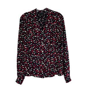 Liz Claiborne black red white floral button front office preppy top 8